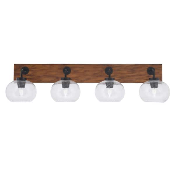Unbranded Kirby 37.5 in. 4 Light Black and Painted Wood-look Vanity Light with 7 in. Clear Bubble Glass Shades No Bulbs Included