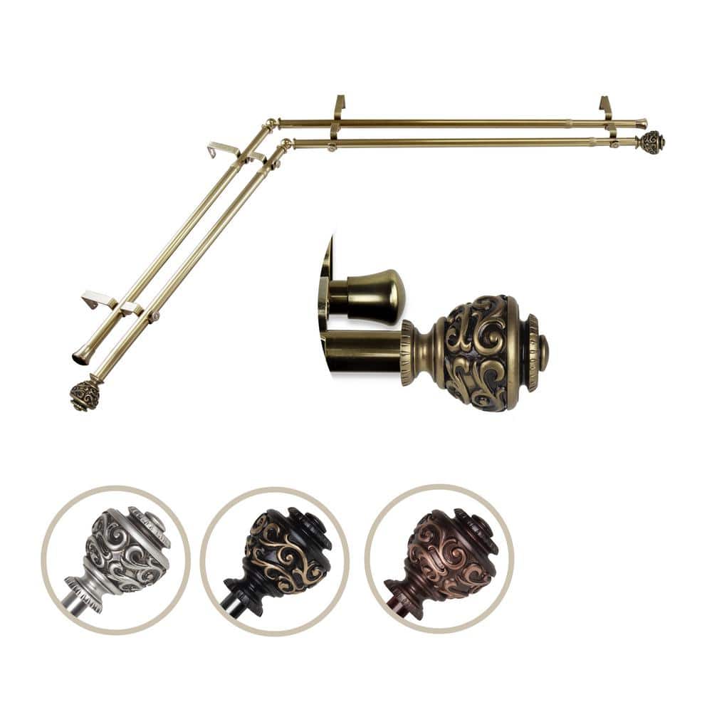 "13/16"" Dia Adjustable Corner Window Double Curtain Rod 66 to 120"" (each side) in Antique Brass with Diana Finials" price history on PriceWatchPro