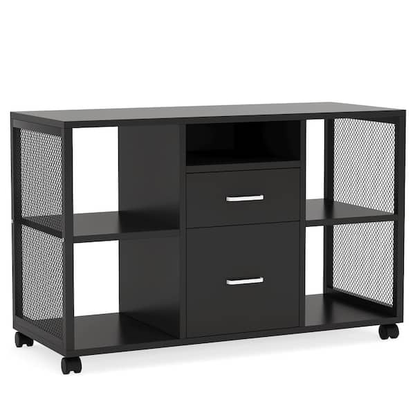 Tribesigns Frances 39 in. Wood Black Lateral File Cabinet Filing Cabinet with 2-Drawers and 5-Open Storage Shelves