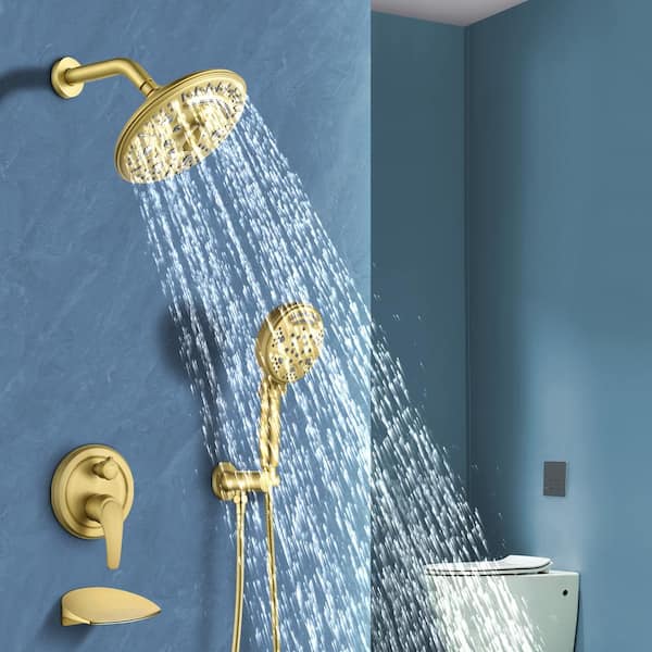 Polished Gold Bathroom Shower Set Mixer Tap 8 Square Head Top Spray Hand  Shower