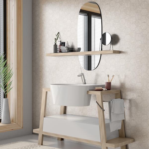 3" Hexagon Botticino Beige 9.75 in. x 9.625 in. Textured Matte Porcelain Mosaic Wall and Floor Tile 7.161 sq. ft. /Case