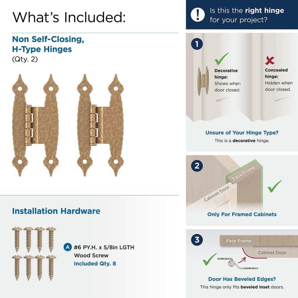 Champagne Bronze 3/8 Inch Offset Hammered Cabinet Hinge