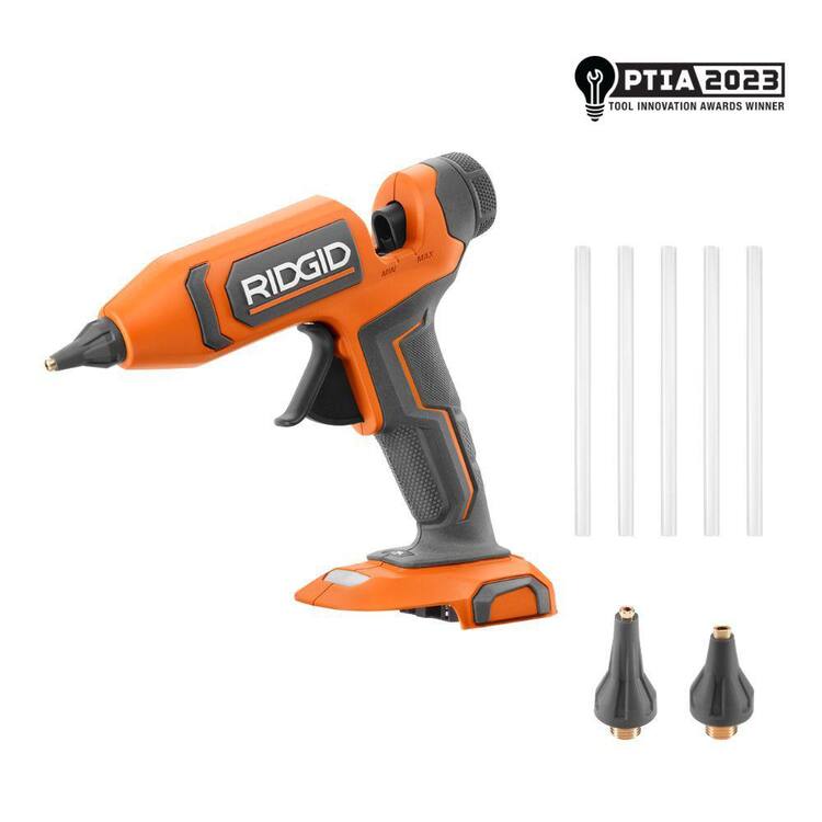 RIDGID 18V Cordless Full Size or Mini Professional High Temp Hot Glue Gun Kit (Tool Only)