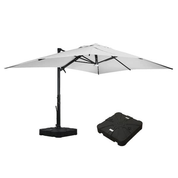 Mondawe 10 ft. x 13 ft. Aluminum Cantilever Outdoor Tilt Patio Umbrella in Gray with Bluetooth LED Light, Base Weight Stand