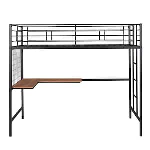 Black Twin Metal Loft Bed with Desk and Hanging Grid