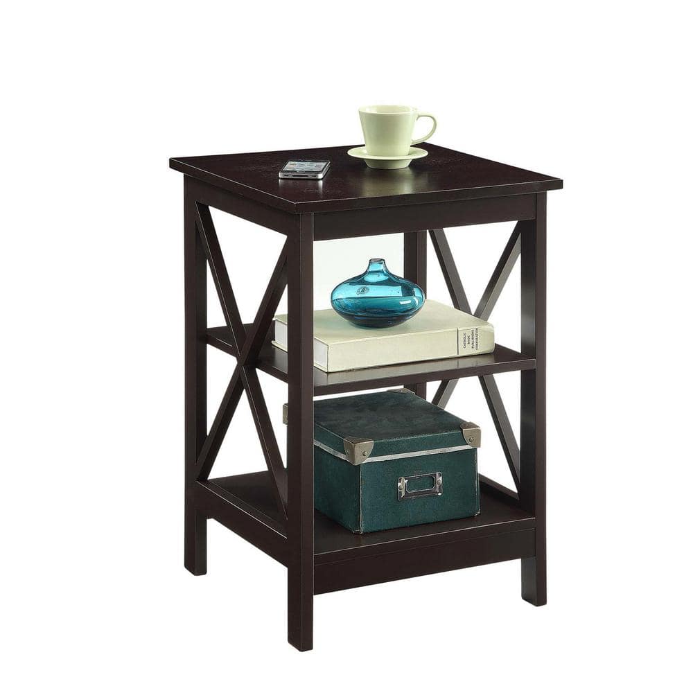 Espresso Oxford Transitional Rectangular End Table with 3 Shelves