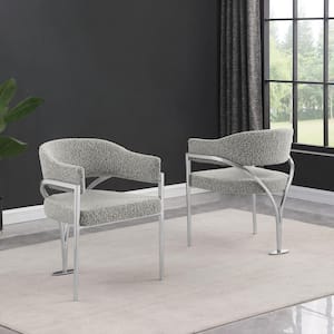 Rory Rich Gray Boucle Fabric Dining Chair Set of 2 with Chrome Base