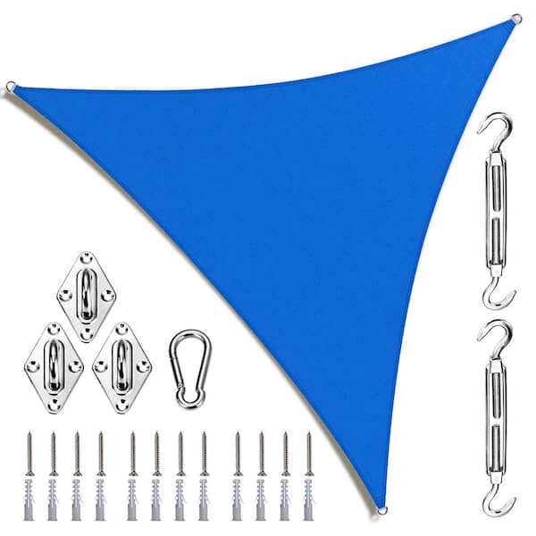 10 ft. x 10 ft. x 10 ft. Triangle Sun Shade Sail with Hardware Kit-Blue