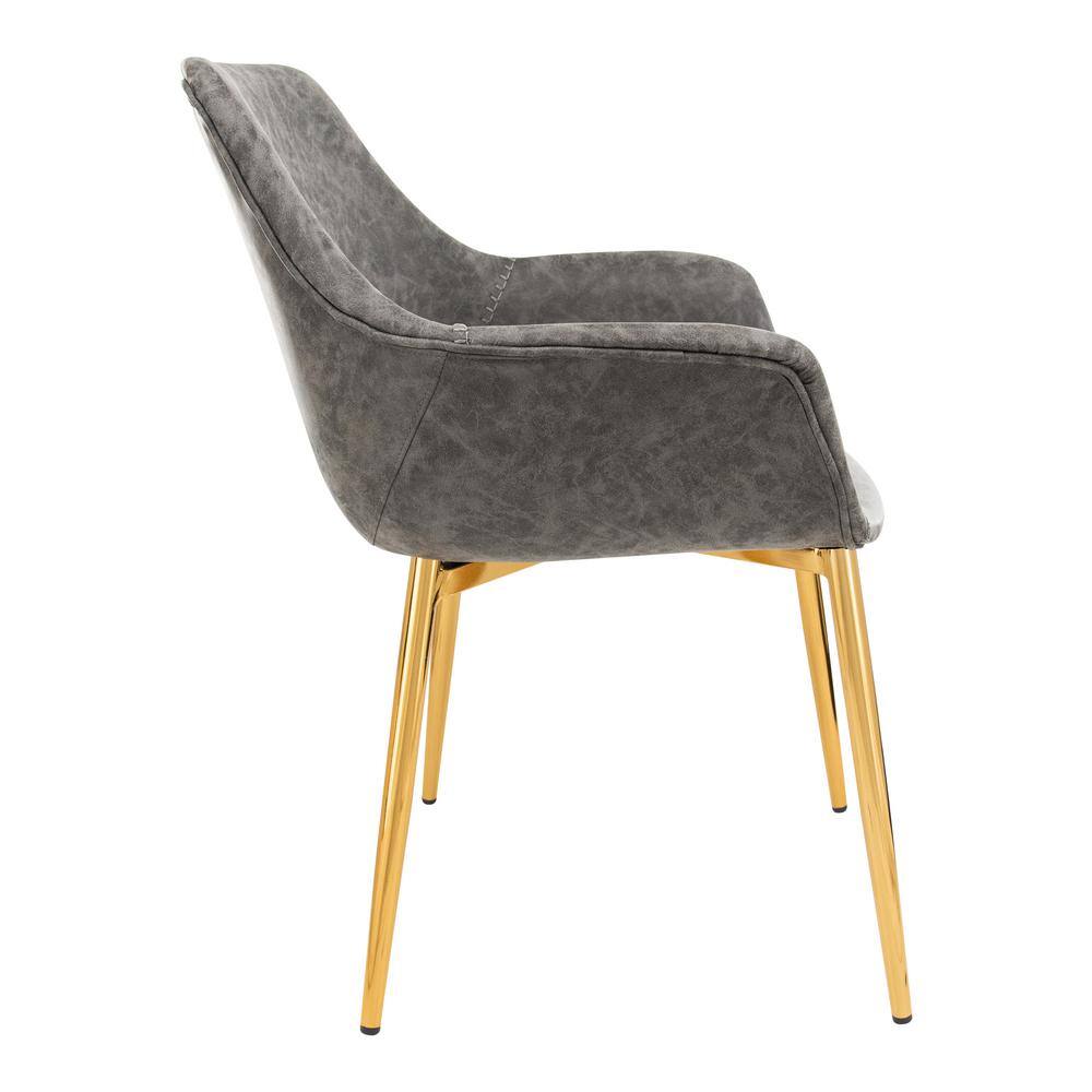 Mid Century Modern Gray Leather Armchair with Gold Metal Legs