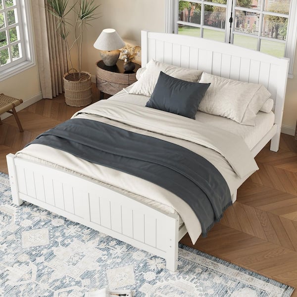 White Wood Frame Queen Platform Bed