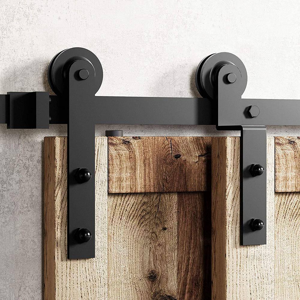 Homacer Black Rustic Single Track Bypass Sliding Barn Door Hardware Kit for Double Doors