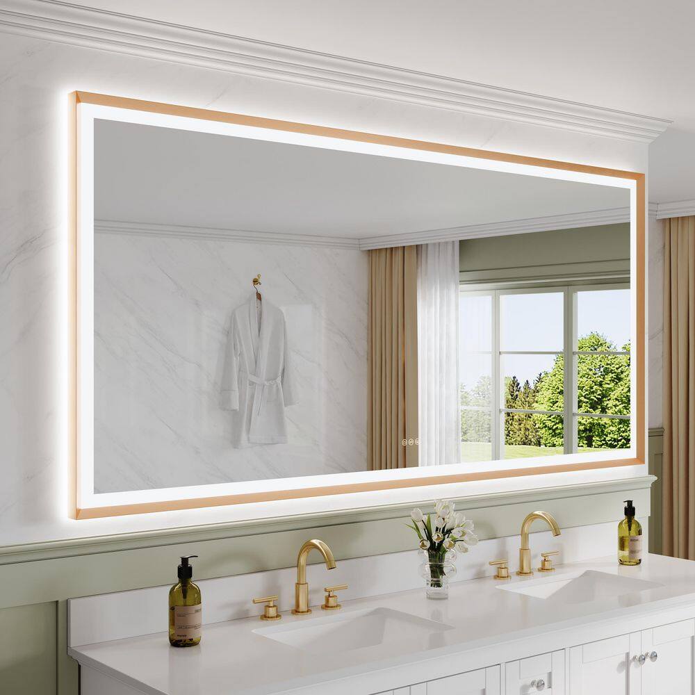 84 in. W x 40 in. H Rectangular Framed Wall LED Bathroom Vanity Mirror in Brushed Gold, Dimmable, Backlit and Frontlit price history on PriceWatchPro