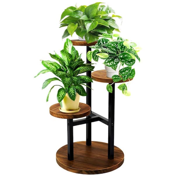 3-Tier Black 13 in. Corner Tiered Plant Decorative Round Stand, Metal Indoor Plant Shelf, Decorative Accessory