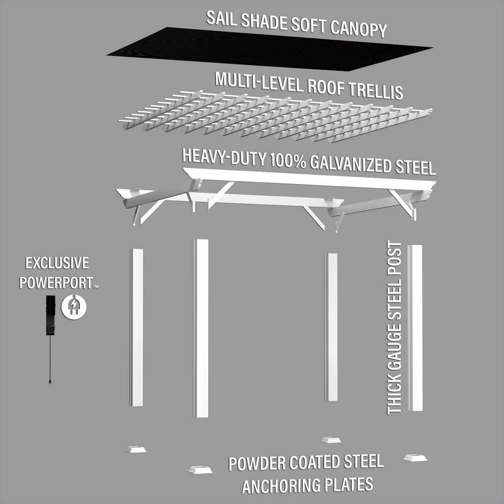 Hawthorne 12' x 10' White Steel Pergola with Canopy