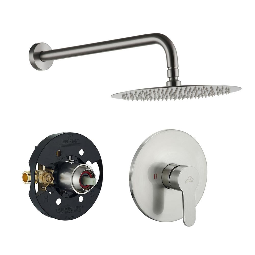 Boyel Living 1-Spray Patterns with 1.8 GPM 10 in. Wall Mount Round Fixed Shower Head in Brushed Nickel