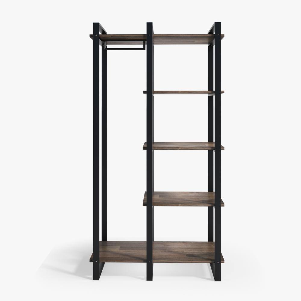 Brock 64" Brown Acacia Wood and Steel Etagere Bookcase