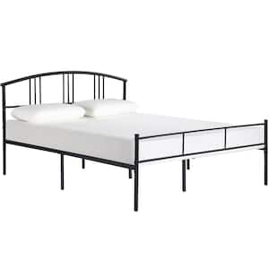Victorian Style Bed Frames, Black Metal Frame Full Platform Bed with Headboard, Solid Sturdy Steel Slat Support