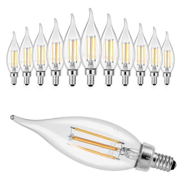 LED Candelabra Bulbs, 12-Pack Dimmable Chandelier Light Bulbs, Vintage Flame Tip Candle Light Bulb, 2725K Warm Lighting