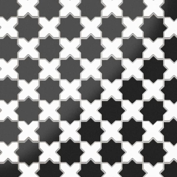 Merola Tile Metro 2 in. Star Matte Black with White Cross 12 in. x 12 in. Porcelain Floor and Wall Mosaic Tile (10.0 sq. ft. /Case)