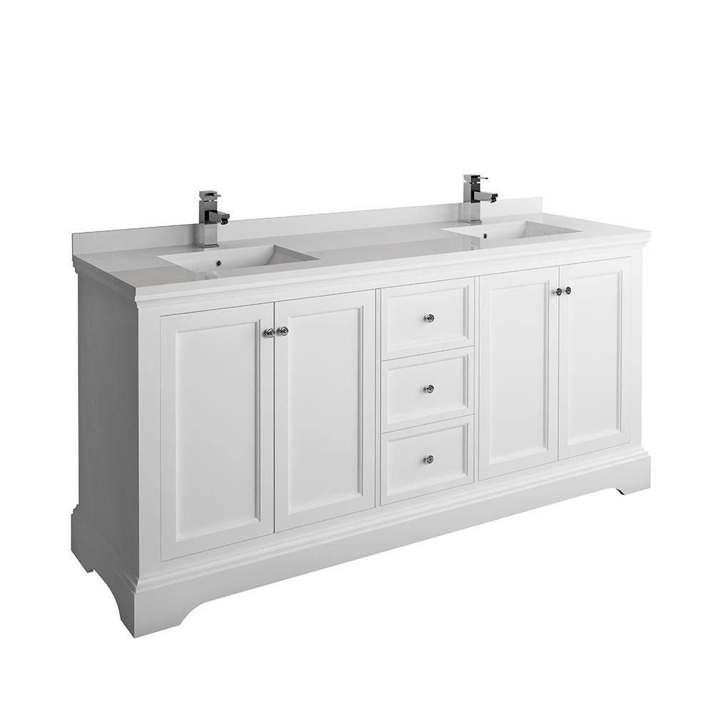 Windsor 72" Matte White Double Sink Freestanding Vanity with Quartz Top