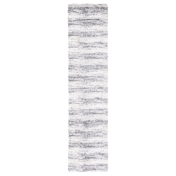 Berber Shag 2 ft. x 9 ft. Charcoal/Gray Distressed Striped Runner Rug
