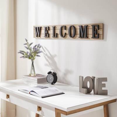 Modern Farmhouse "WELCOME" Wood and Black Metal Decorative Sign