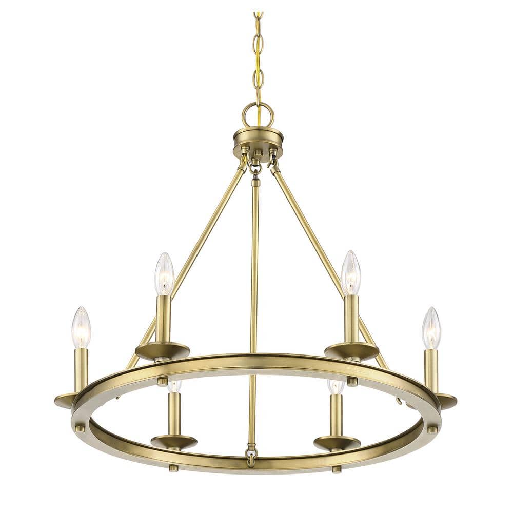 Warm Brass Farmhouse Flair 6-Light Open Hoop Chandelier
