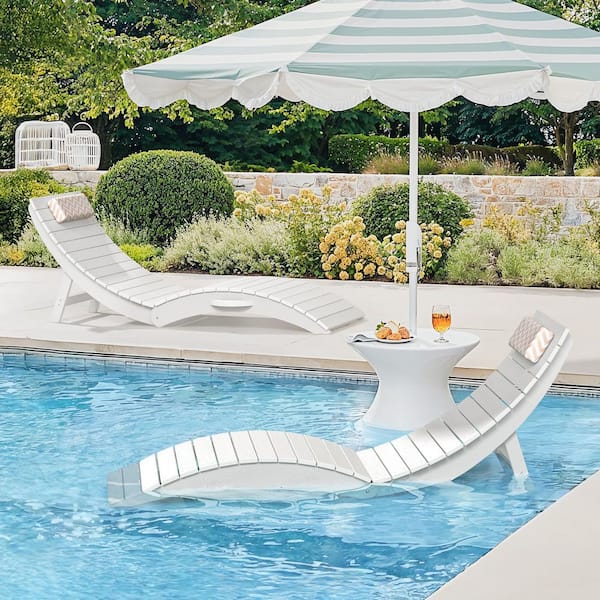 Sally White Folding 1-Piece HDPS Plastic Outdoor Chaise Lounge with Cushions-Up to 11 in. Deep
