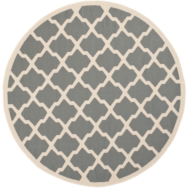 SAFAVIEH Courtyard Anthracite/Beige 5 ft. x 5 ft. Round Geometric Indoor/Outdoor Patio  Area Rug