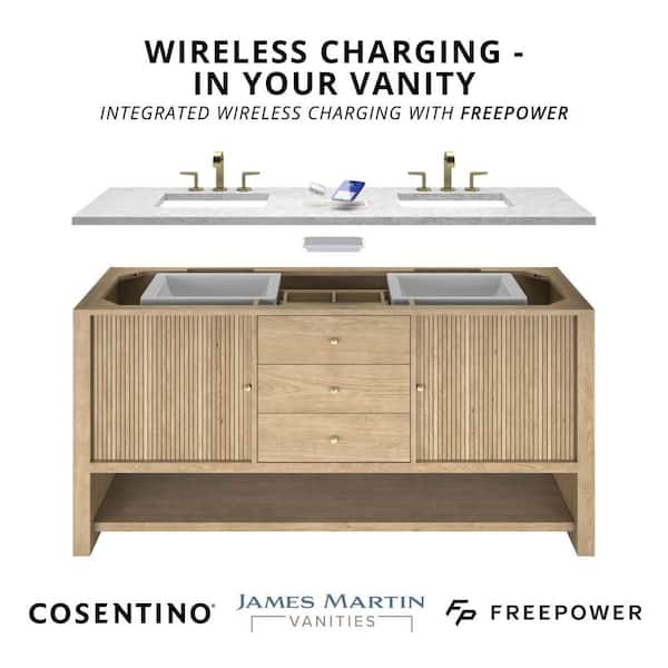 Chicago 72.0 in. Double Bath Vanity in Smokey Celadon with Wireless Charging Victorian Silver Quartz Top