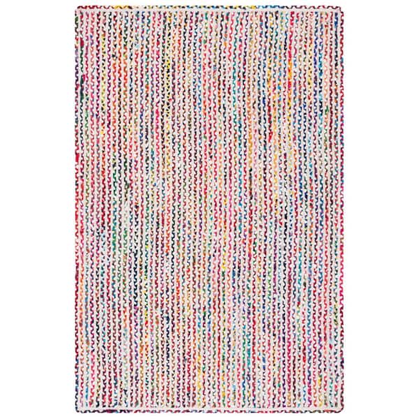 SAFAVIEH Braided Ivory Multi 6 ft. x 9 ft. Border Striped Area Rug