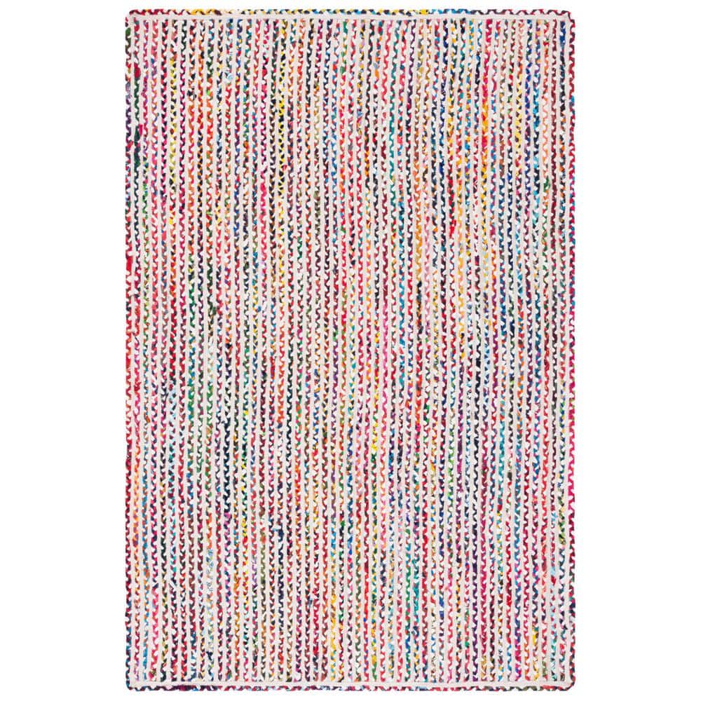 Ivory and Multicolor Braided Cotton Reversible Area Rug