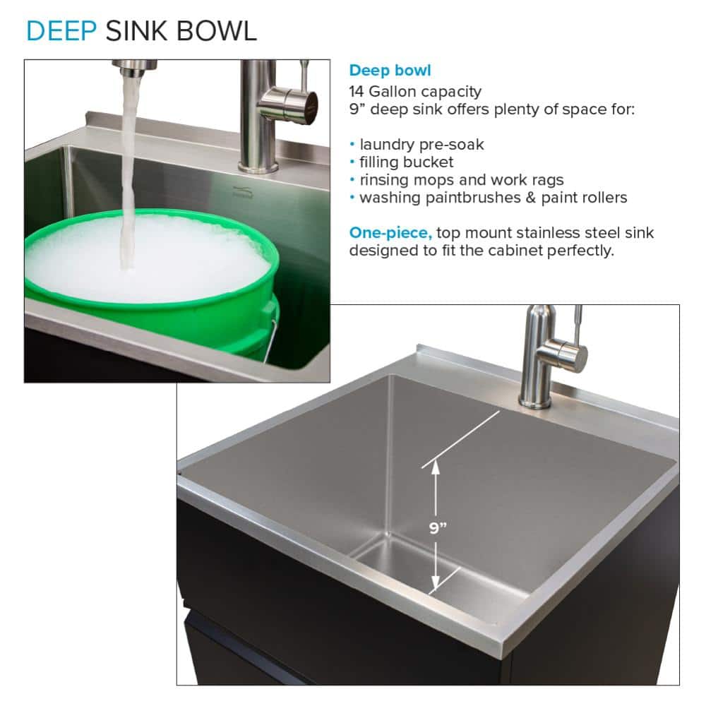 Matte Black Stainless Steel Laundry Utility Sink with Cabinet