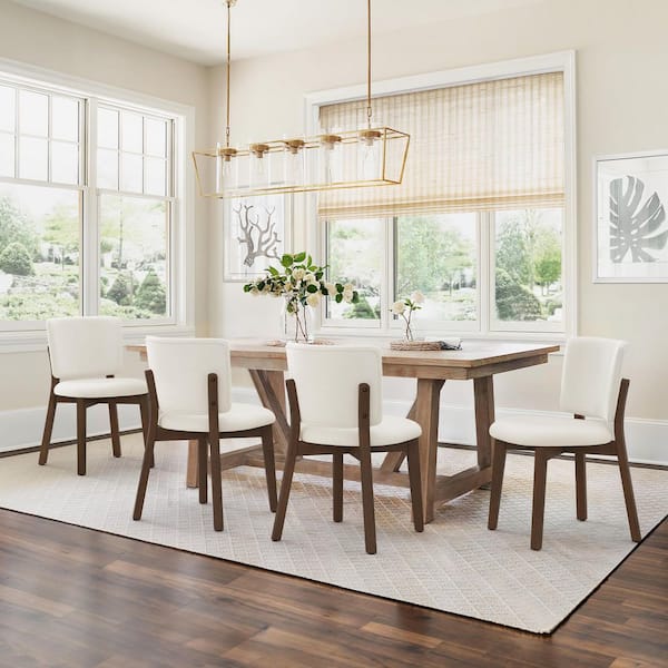 Modern Beige Fabric Upholstered Side Chair Solid Wood Dark Brown Legs Dining Chair for Kitchen or Dining Room (Set of 4)
