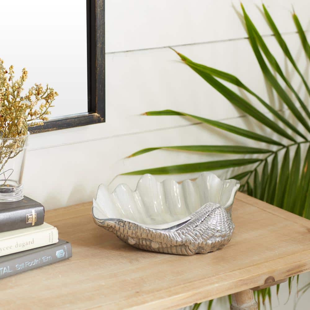 White Aluminum Shell Shaped Serving Bowl with Enamel Finish