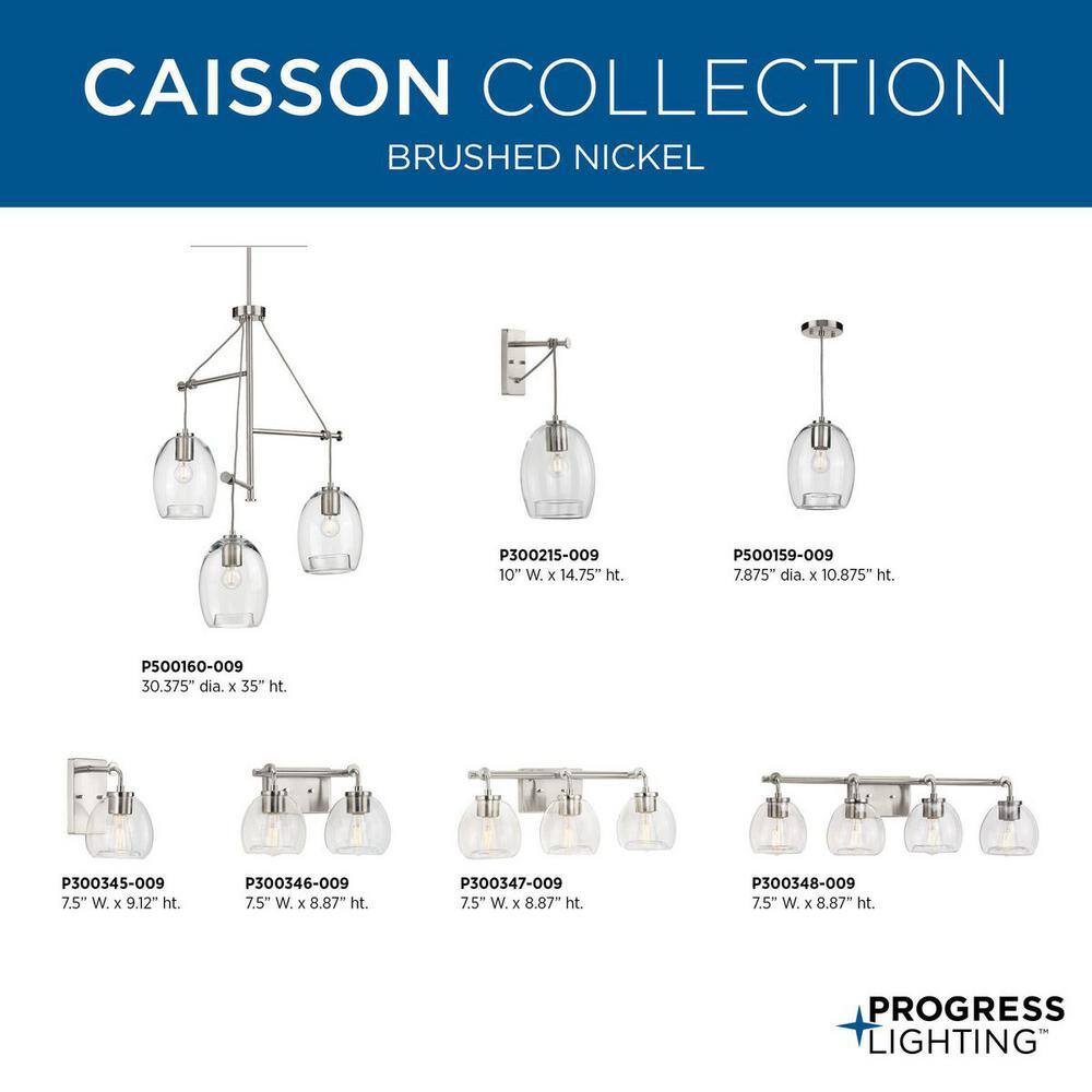 Caisson 14.62" Brushed Nickel Vanity Light with Clear Glass Shades