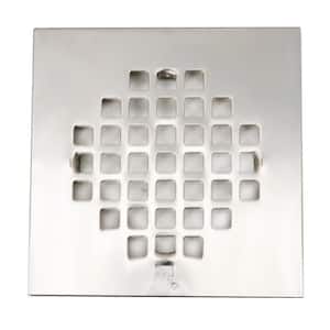 4-1/4 in. Square Grate Shower Drain Cover, Polished Brass