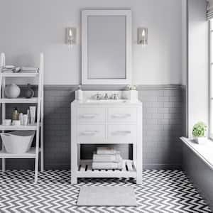 30 in. W x 21.5 in. D Vanity in White with Marble Vanity Top in Carrara White, Mirror and Chrome Faucet