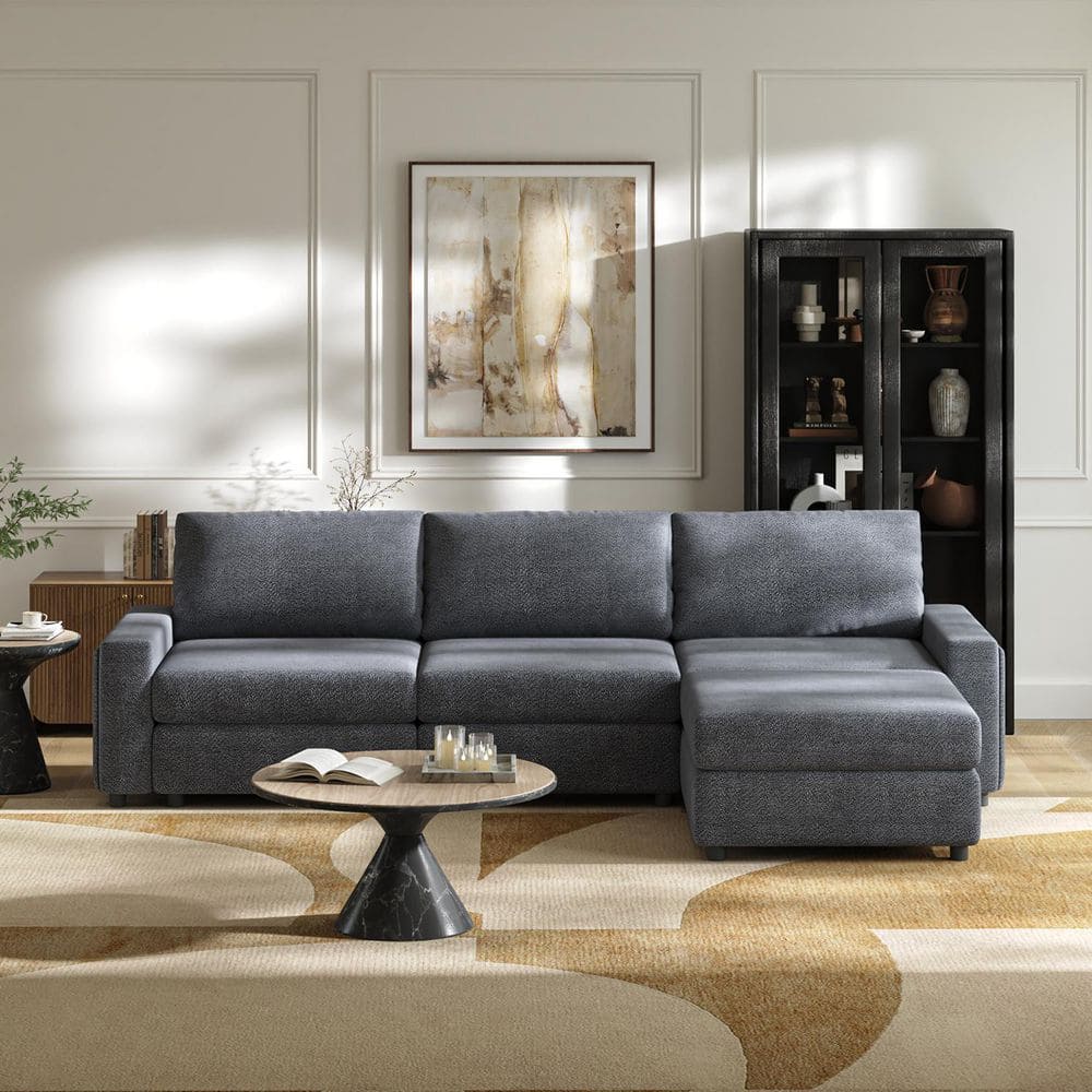 Penelope 117.5 in. Polyester Sectional Sofa in Grey with Square Arms price history on PriceWatchPro