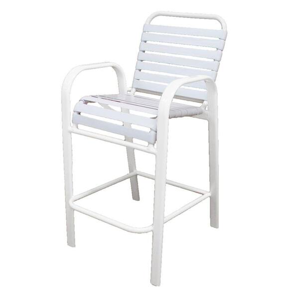 Unbranded Marco Island White Commercial Grade Aluminum Bar Height Patio Dining Chair with White Vinyl Straps