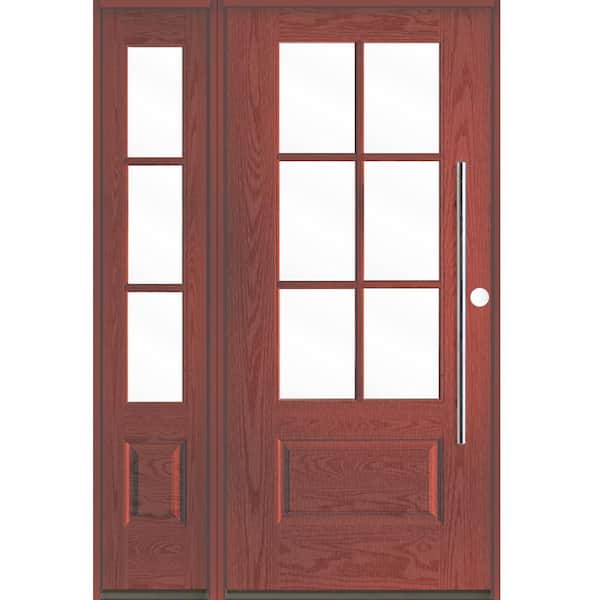 Krosswood Doors UINTAH Faux Pivot 50 in. x 80 in. 6-Lite Left-Hand/Inswing Clear Glass Redwood Stain Fiberglass Prehung Front Door w/LSL