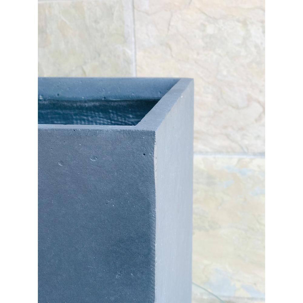 Modern Lightweight Concrete Square Planter, Charcoal Black, 15.35"