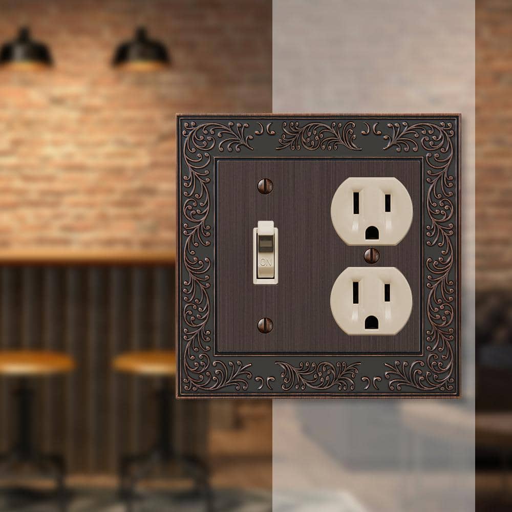 Aged Bronze 2-Gang Cast Metal Toggle and Duplex Wallplate
