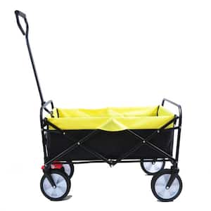 23.18 cu. ft. Black Plus Yellow Metal Folding Wagon Shopping Beach Garden Cart