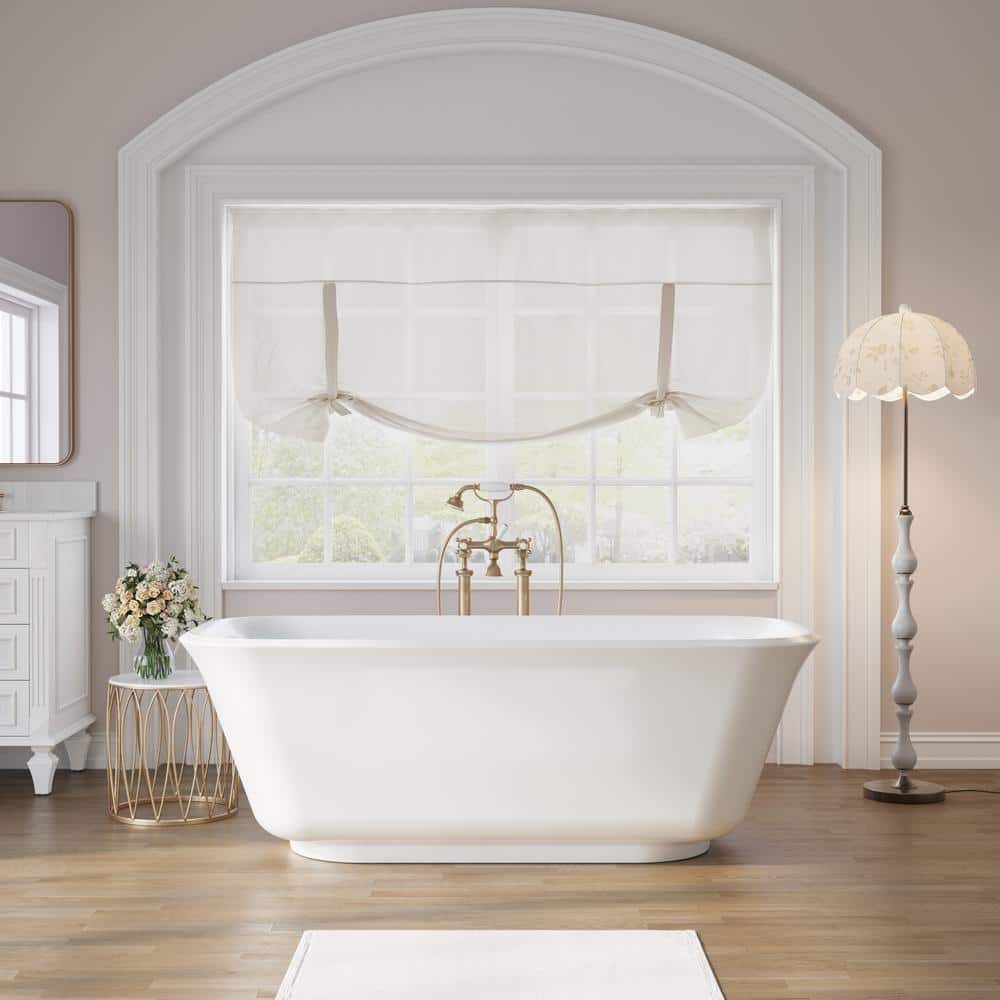 67 in. Acrylic Flatbottom Soaking Bathtub with Center Drain and Overflow Ho