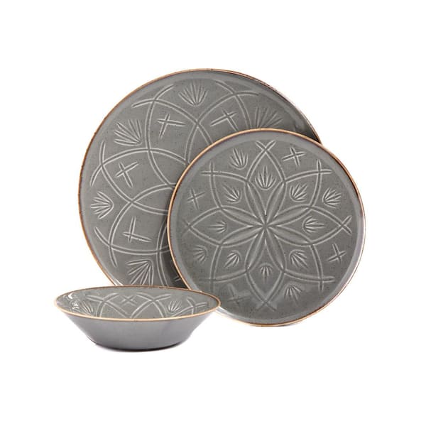 PORLAND Christina Seasons 3 Piece Dark Grey Porcelain Dinnerware Place Setting (Serving Set for 1)