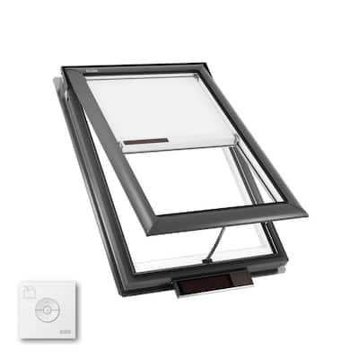 30-1/16 in. x 45-3/4 in. Solar Powered Venting Deck Mount Skylight w/ Laminated LowE3 Glass, White Room Darkening Shade