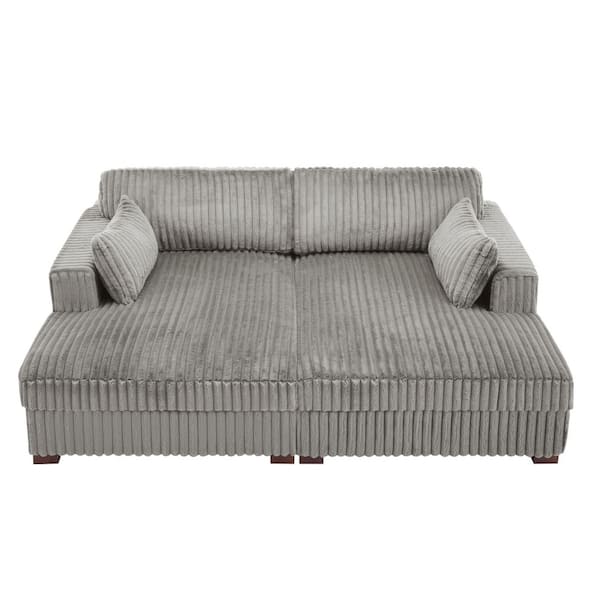 84.3 in. Modern Square Arm Faux Rabbit Fur Fabric Upholstered Sectional Sofa in. Light Gray