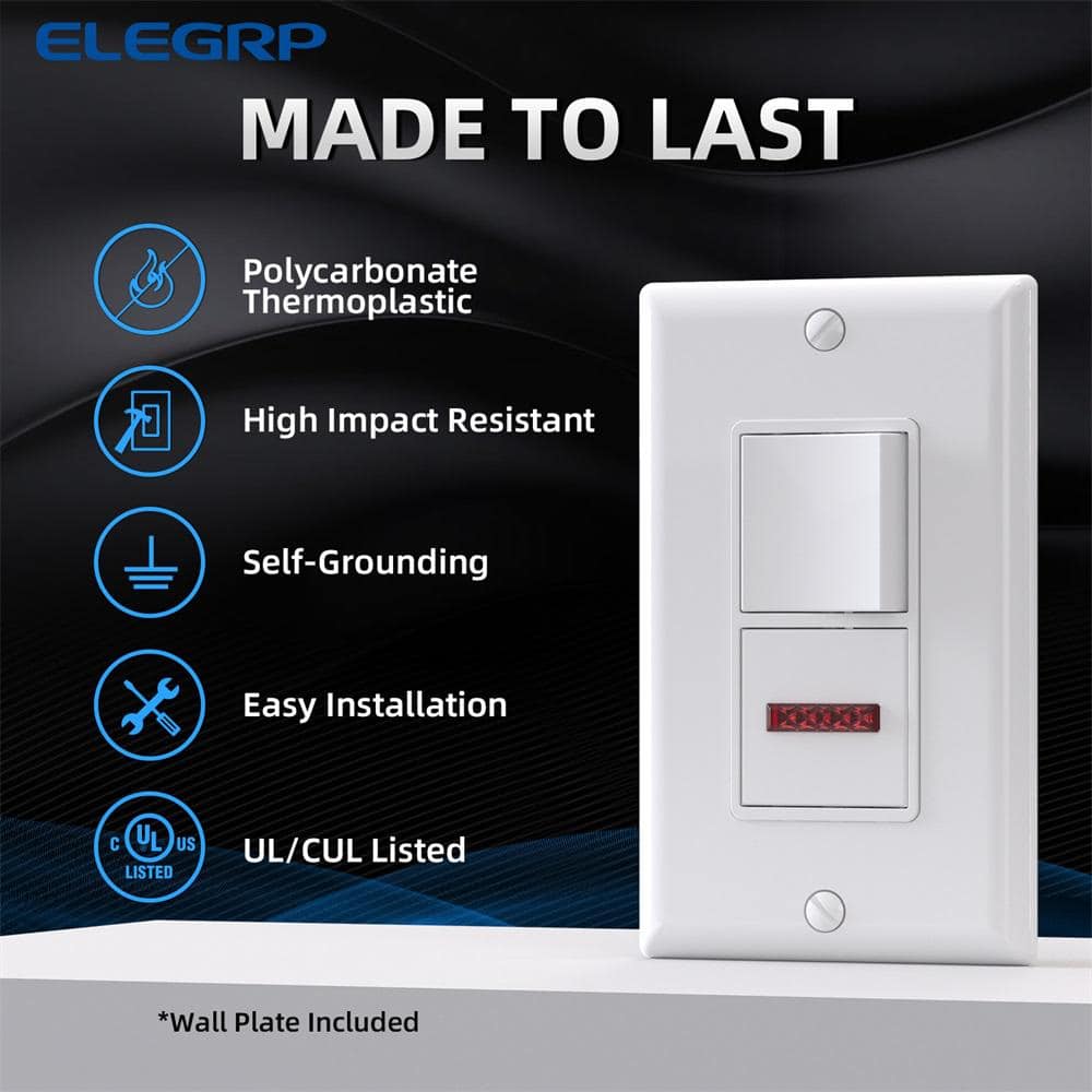 White Single Pole Rocker Light Switch with Pilot Light, 2-Pack