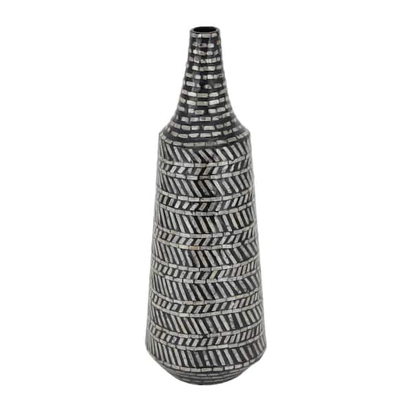 Litton Lane 28 in. Black Handmade Mother of Pearl Shell Tribal Decorative Vase
